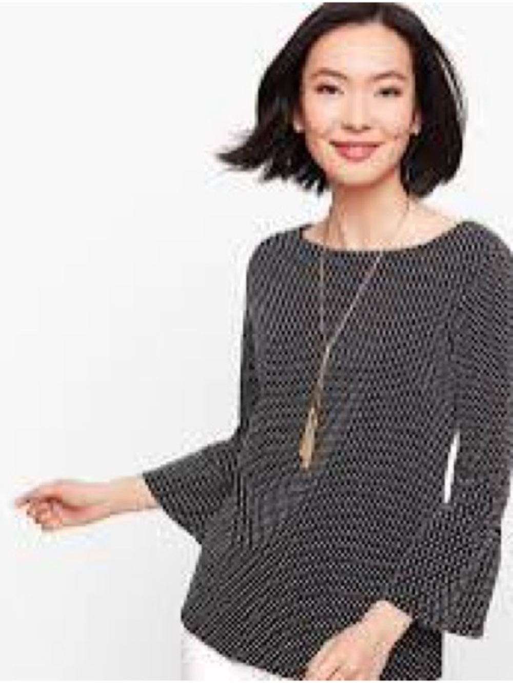 🔥5 for $25🔥 Talbots FLOUNCE SLEEVE JACQUARD DOT TEE Bell Flare Sleeves
